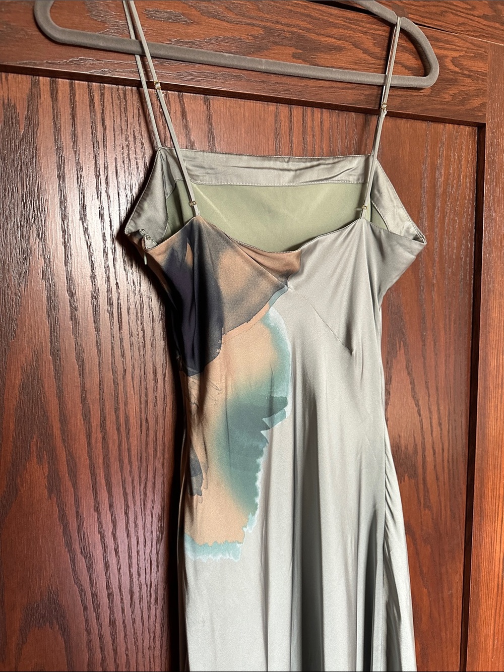 Hutch Lisa Silk Slip Maxi Dress in Soft Sage with Watercolor Floral size XL - Picture 11 of 12